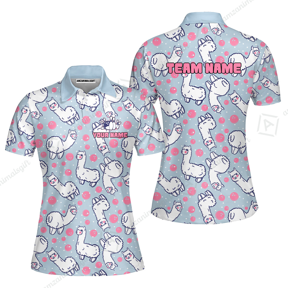 Custom Bowling Jersey Polo Shirt, Cute Alpaca Pattern Bowling Custom Bowling Jersey Team Shirt With Name & Team Name