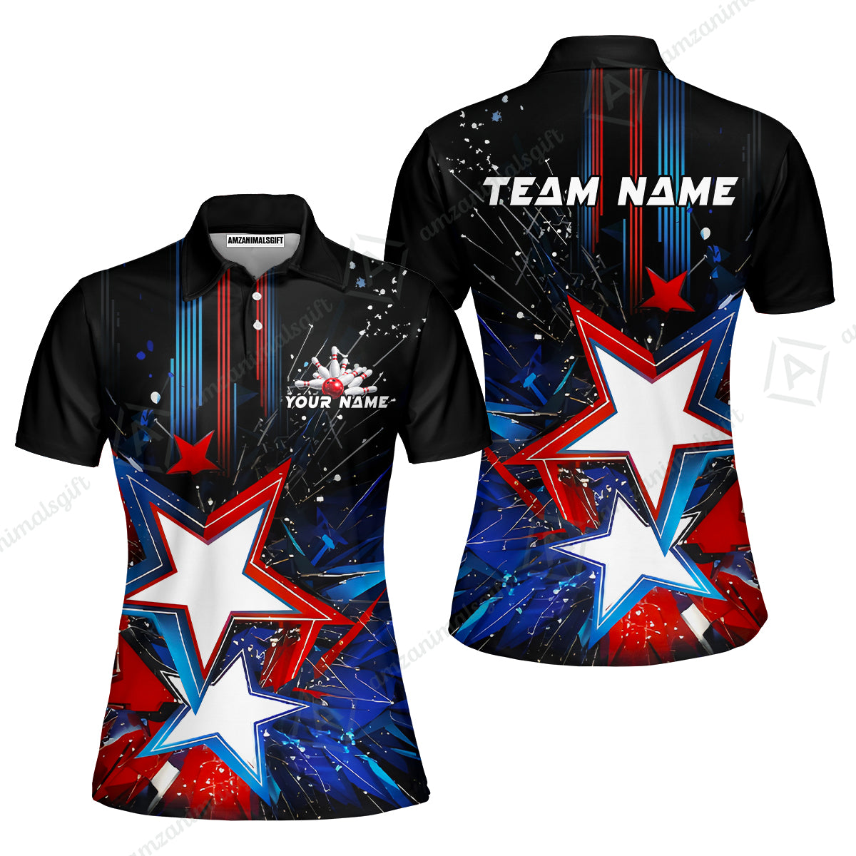 Custom Abstract Patriotic Bowling Jersey Polo Shirt, Custom Abstract Patriotic Bowling Jersey Team Shirt For Players With Name & Team Name