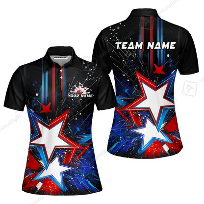 Custom Abstract Patriotic Bowling Jersey Polo Shirt, Custom Abstract Patriotic Bowling Jersey Team Shirt For Players With Name & Team Name
