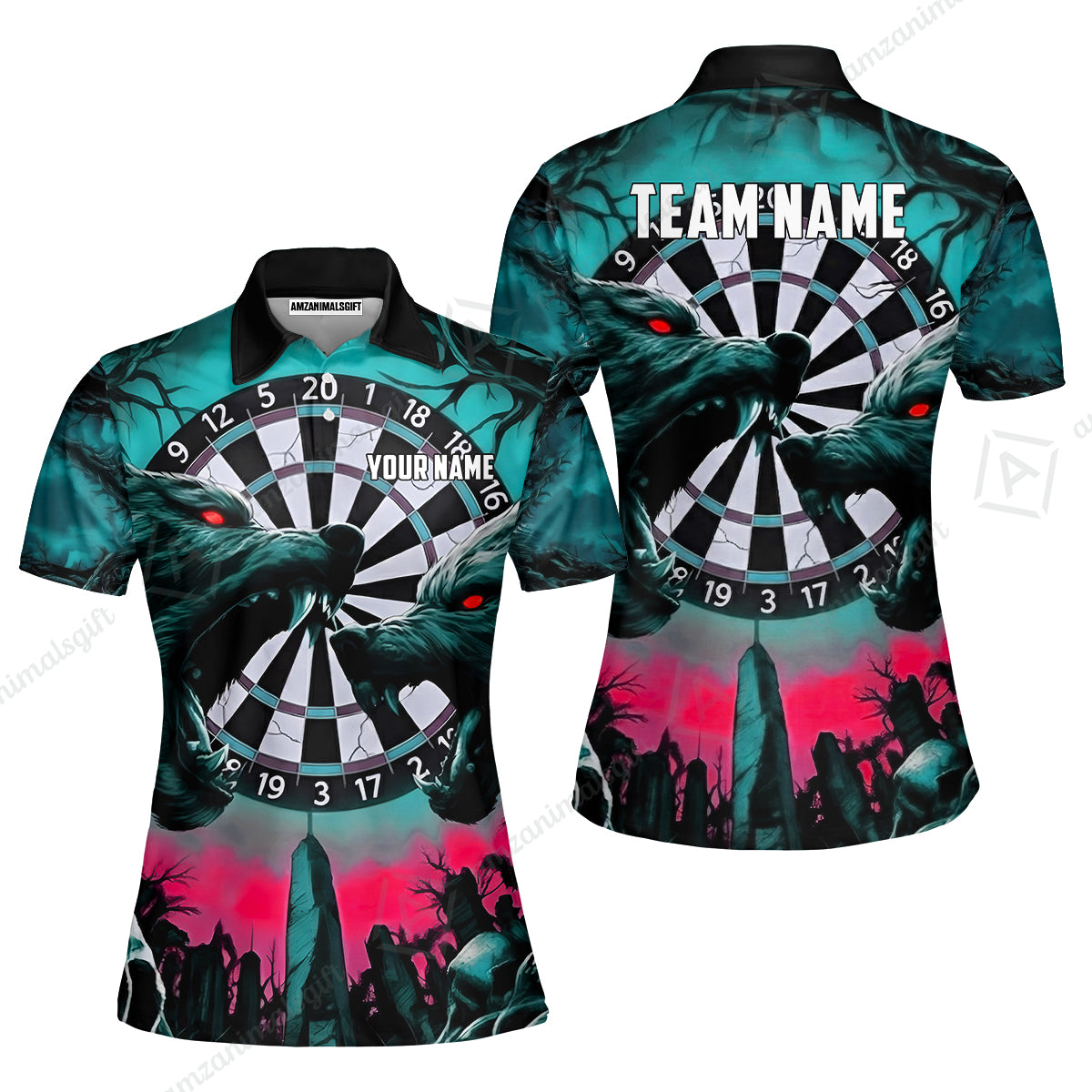 Custom Darts Team Jersey, Personalized Black Forest Wolves Dart Polo Shirt For Players With Name & Team Name