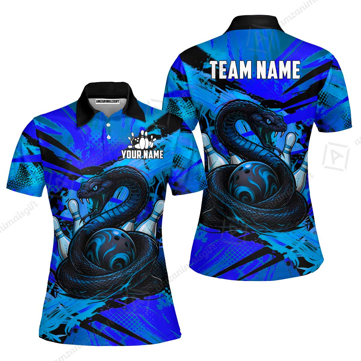 Custom Bowling Jersey Polo Shirt, Viper Venom Strike & Cyberpunk Splash, Custom Bowling Jersey Team Shirt For Players With Name & Team Name