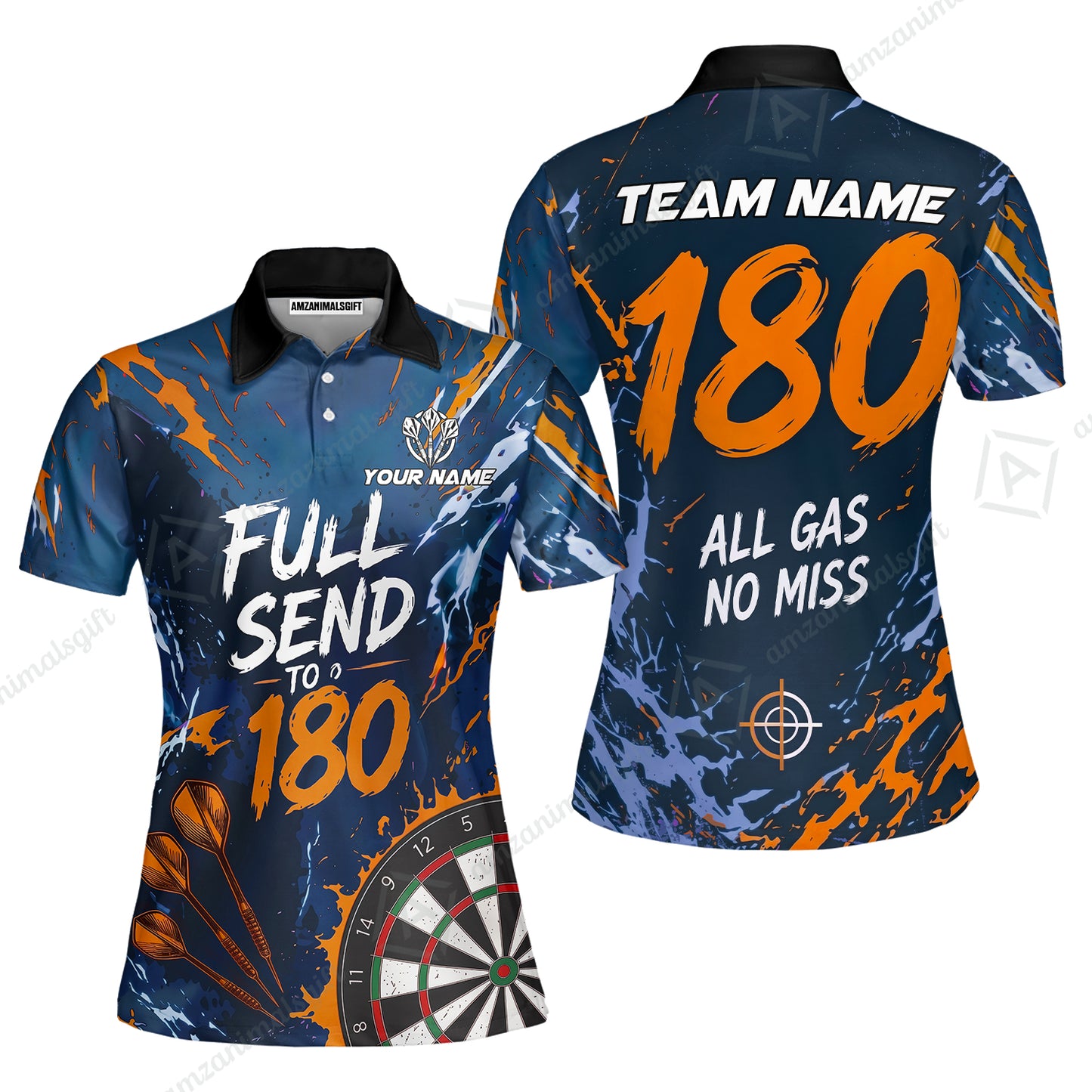 Customized Darts Team Jersey, Full Send To 180, All Gas No Miss, Personalized Polo Shirt For Players With Name & Team Name