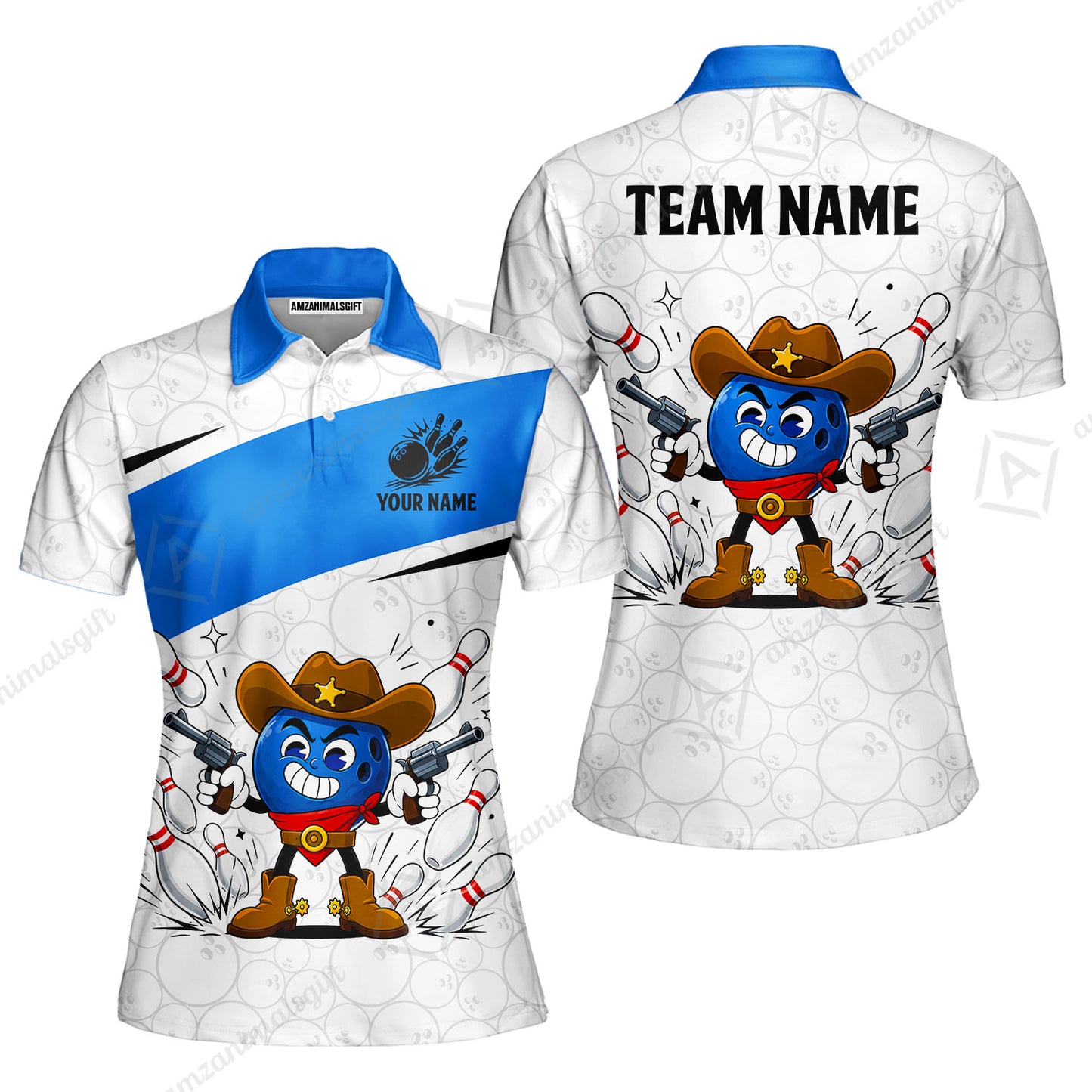 Custom Bowling Jersey Polo Shirt, Retro Cartoon Cowboy Ball, Custom Bowling Jersey Team Shirt For Players With Name and Team Name