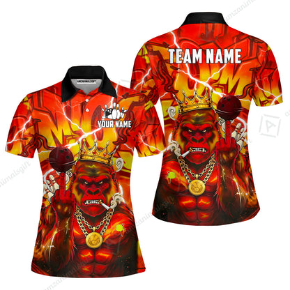 Custom Bowling Jersey Polo Shirt, Rebellious Gorilla King & Street Graffiti, Custom Bowling Jersey Team Shirt For Players With Name & Team Name