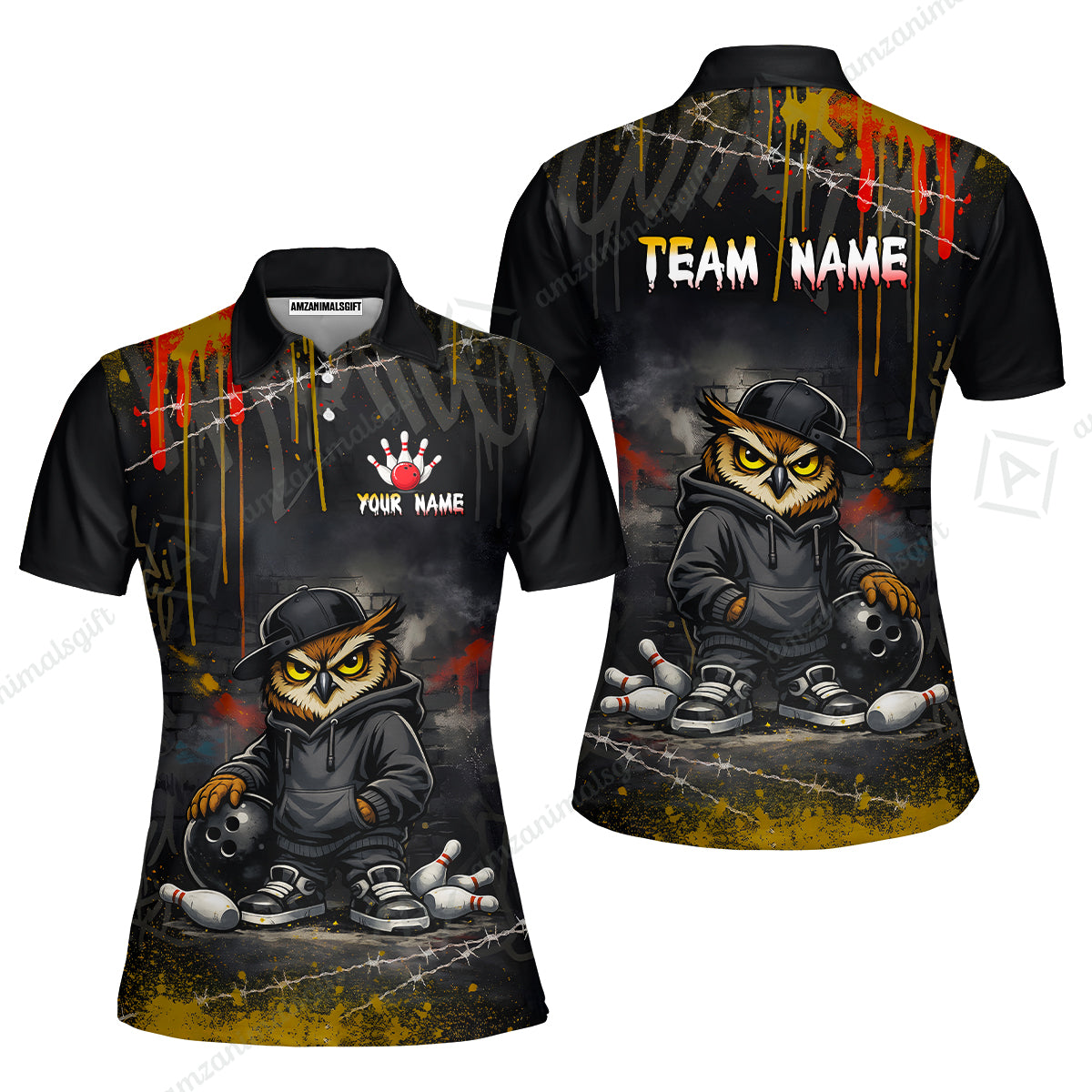 Custom Bowling Jersey Polo Shirt, Night Owl Striker Bowling, Custom Bowling Jersey Team Shirt For Players With Name & Team Name