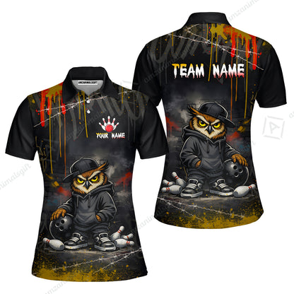 Custom Bowling Jersey Polo Shirt, Night Owl Striker Bowling, Custom Bowling Jersey Team Shirt For Players With Name & Team Name