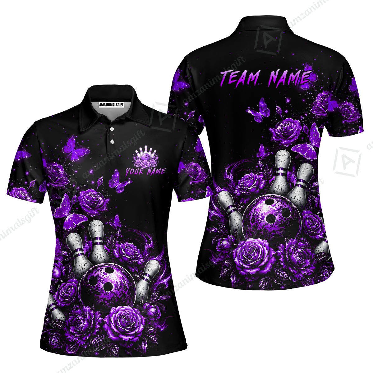 Custom Bowling Jersey Polo Shirt, Gothic Rose Bowling, Custom Bowling Jersey Team Shirt For Players With Name & Team Name