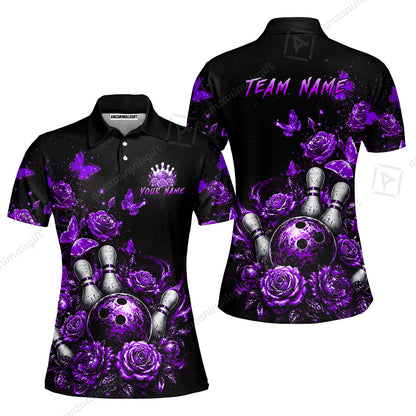 Custom Bowling Jersey Polo Shirt, Gothic Rose Bowling, Custom Bowling Jersey Team Shirt For Players With Name & Team Name