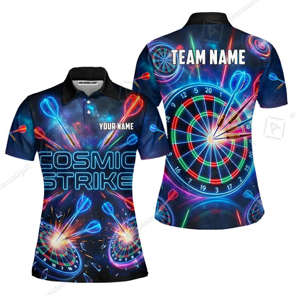 Custom Darts Team Jersey, Personalized Neon Galaxy Strike Darts Polo Shirt For Players With Name & Team Name
