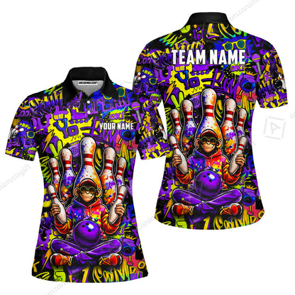 Custom Bowling Jersey Polo Shirt, Master Monkey Juggling, Custom Bowling Jersey Team Shirt For Players With Name & Team Name