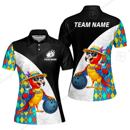 Custom Bowling Jersey Polo Shirt, Tropical Parrot Beach Party, Custom Bowling Jersey Team Shirt For Players With Name and Team Name