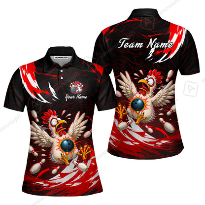 Customized Bowling Shirt, Crazy Chicken, Personalized Polo Shirt For Players With Name & Team Name