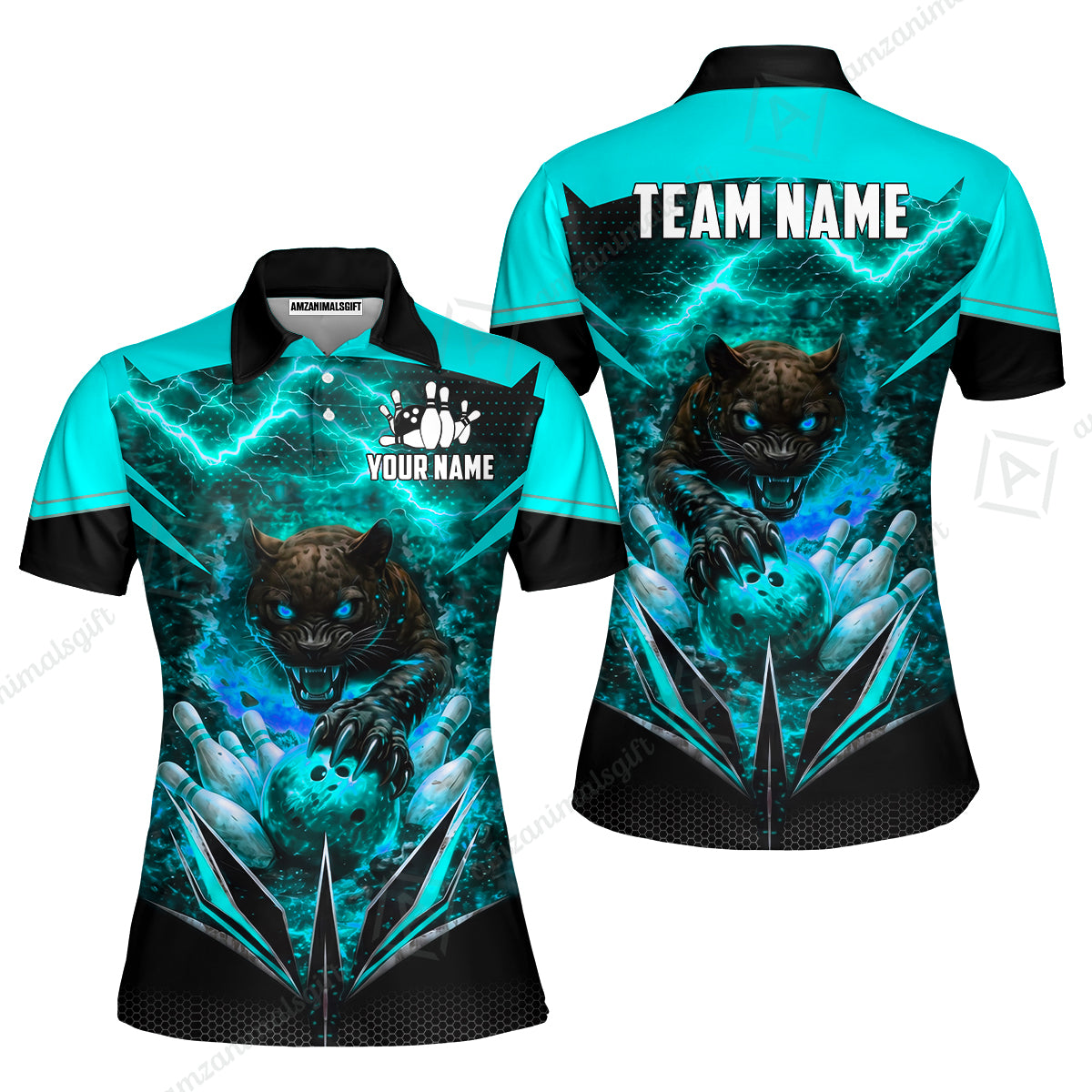 Custom Bowling Jersey Polo Shirt, Electric Panther Bowling, Personalized Name & Team Name