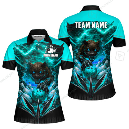 Custom Bowling Jersey Polo Shirt, Electric Panther Bowling, Personalized Name & Team Name