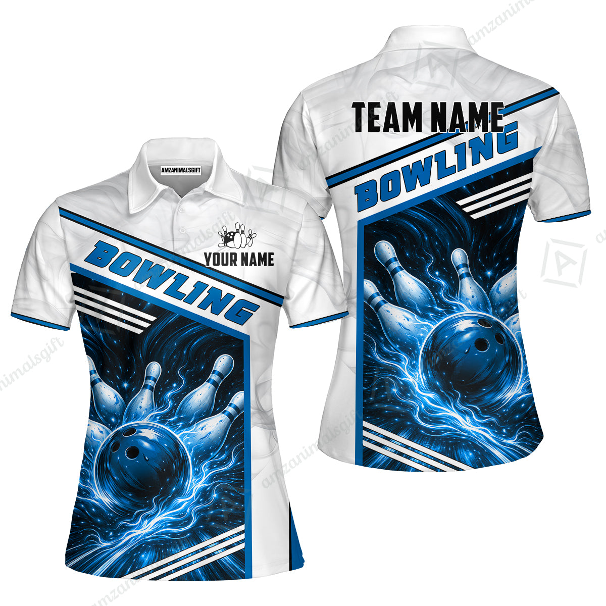 Custom Bowling Jersey Polo Shirt, Retro Racing & Fire Strike, Custom Bowling Jersey Team Shirt For Players With Name & Team Name