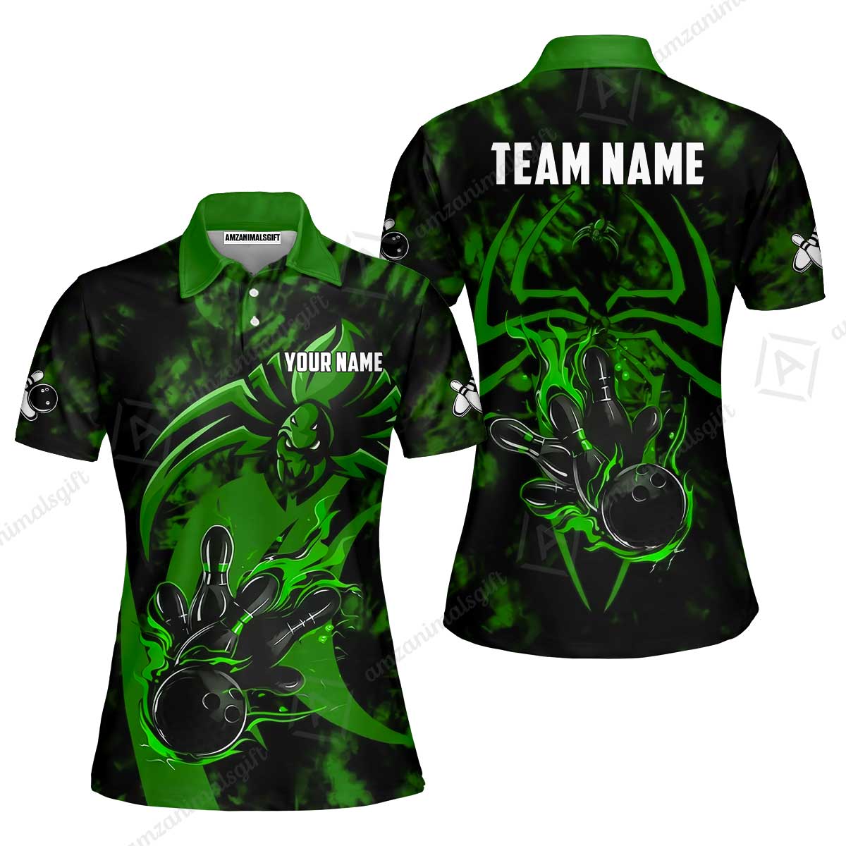 Custom Bowling Jersey Polo Shirt, Neon Venom Spider Monster, Custom Bowling Jersey Team Shirt For Players With Name and Team Name
