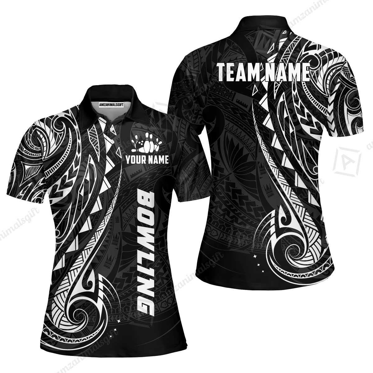 Custom Bowling Jersey Polo Shirt, Polynesian Maori Tribal Tattoo Bowling, Custom Bowling Jersey Team Shirt For Players With Name and Team Name