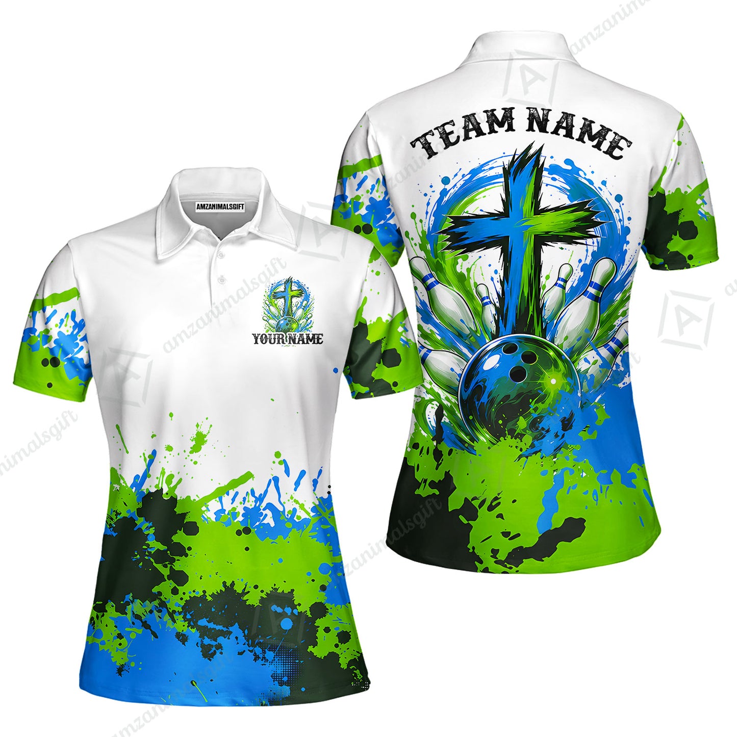 Custom Bowling Jersey Polo Shirt, Splash Pain Bowling Cross Colorful, Custom Bowling Jersey Team Shirt For Players With Name & Team Name