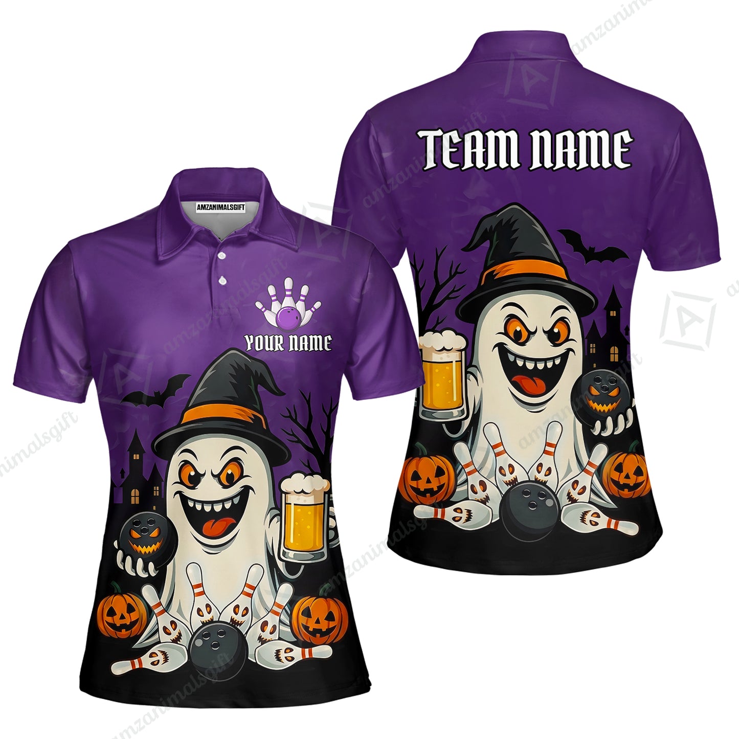 Custom Bowling Jersey Polo Shirt, Bowling Halloween Witch, Custom Bowling Jersey Team Shirt For Players With Name & Team Name