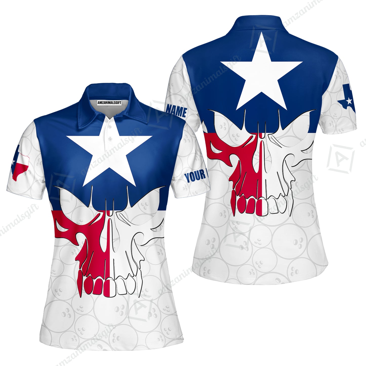Custom Bowling Jersey Polo Shirt, Bowling Texas Flag Skull, Custom Bowling Jersey Team Shirt For Players With Name and Team Name