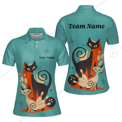 Custom Bowling Jersey Polo Shirt, Retro Cats, Custom Bowling Jersey Team Shirt For Players With Name & Team Name