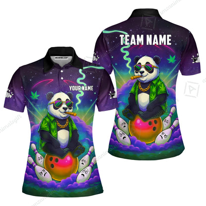 Custom Bowling Jersey Polo Shirt, Chill Panda & Cosmic Vibe, Custom Bowling Jersey Team Shirt For Players With Name & Team Name