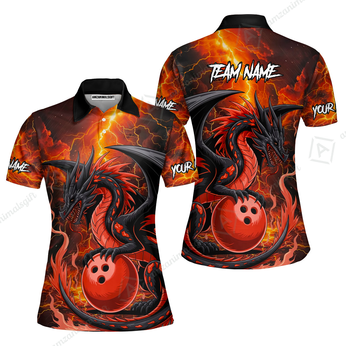 Custom Team Name Hellfire Bowling Team Jersey Shirt- Bowling uniforms Hellfire Dragon Bowling Quarter-Zip Polo Shirts - Uniform Shirt For Bowlers