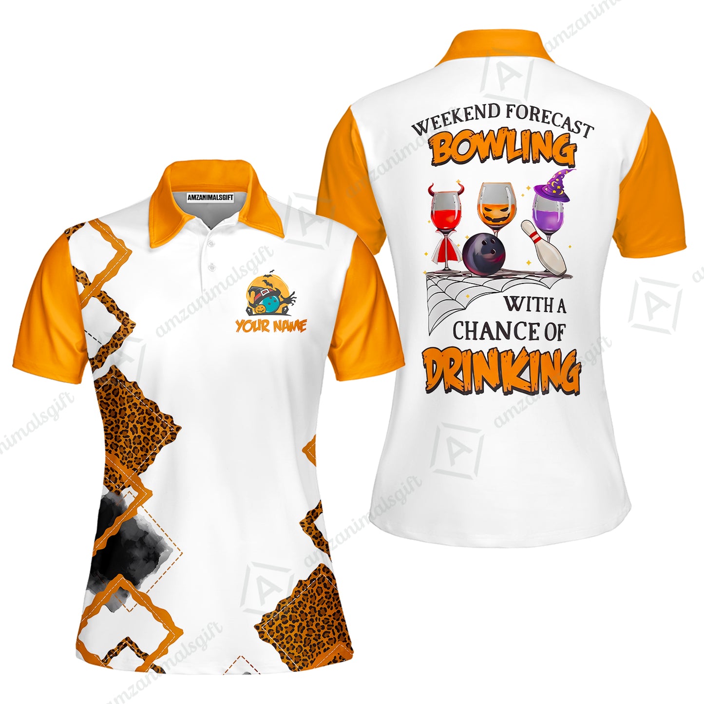 Custom Bowling Jersey Polo Shirt, Weekend Forecast Bowling With A Chance Of Drinking, Personalize Name and Team Name