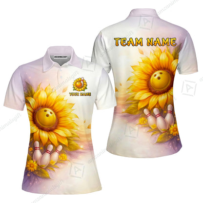 Custom Bowling Polo Shirt, Floral Sunflower Bowling Custom Bowling Polo Team Shirt For Players With Name & Team Name