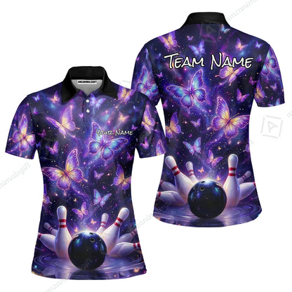Custom Bowling Jersey Polo Shirt, Galaxy Butterfly Aesthetic Bowling, Custom Bowling Jersey Team Shirt For Players With Name & Team Name