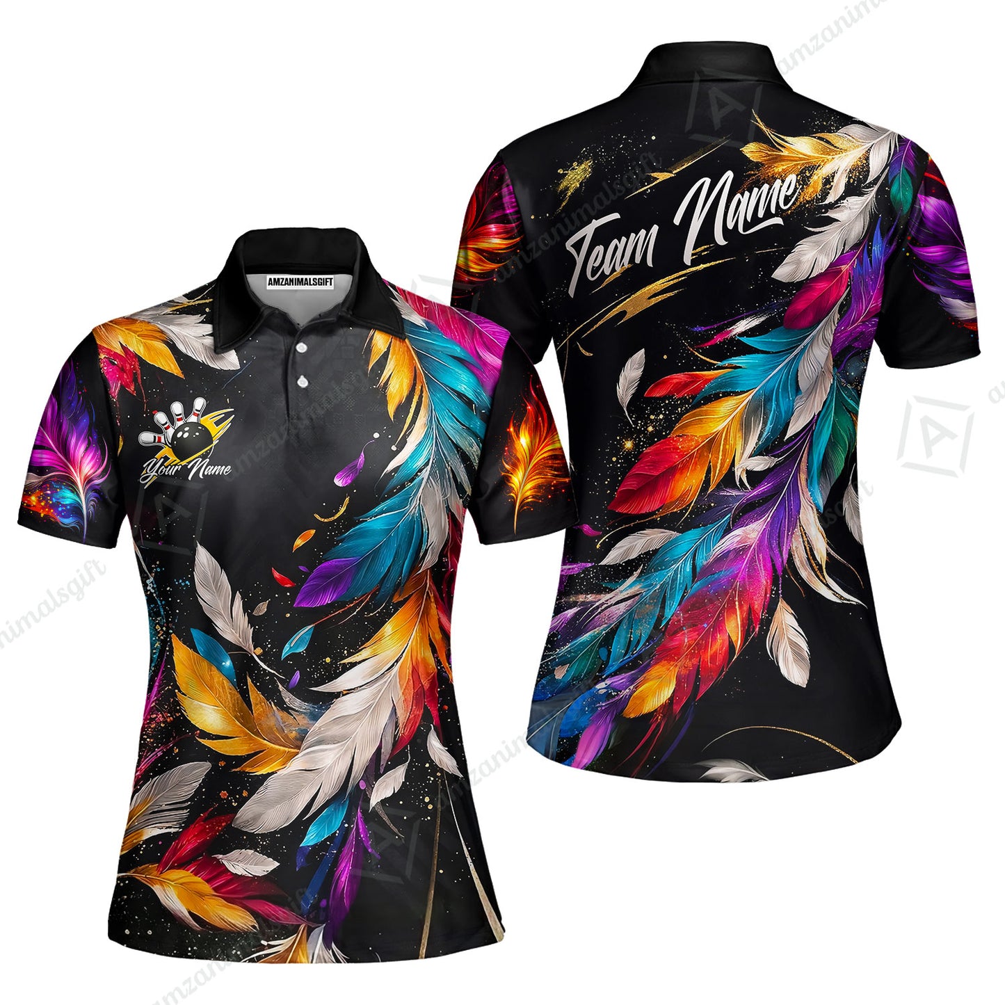 Custom Bowling Jersey Polo Shirt, Colorful Feather Bowling, Custom Bowling Jersey Team Shirt For Players With Name & Team Name