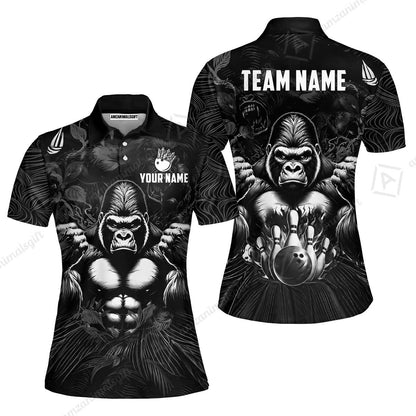 Custom Bowling Jersey Polo Shirt, Furious Gorilla Mascot, Custom Bowling Jersey Team Shirt For Players With Name & Team Name