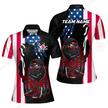 Custom Bowling Jersey Polo Shirt, Cool Hip Hop Patriotic Ball Mascot, Custom Bowling Jersey Team Shirt For Players With Name and Team Name