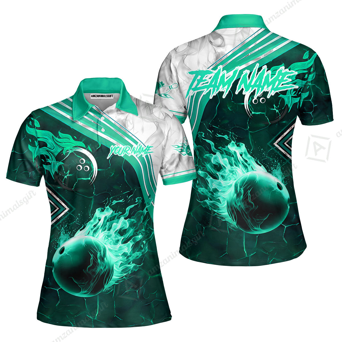 Customized Bowling Unisex Polo Shirt, Fire & Smoke Bowling Ball, Bowling Uniform - Personalized Name And Team Name