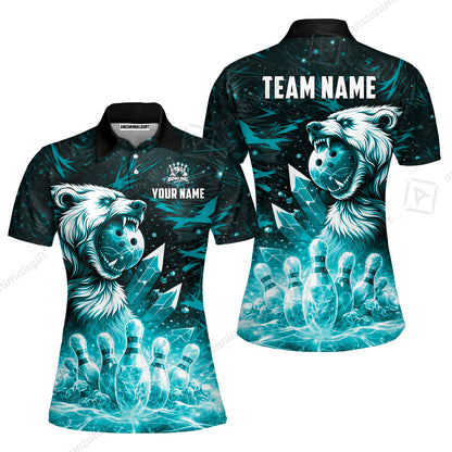 Custom Bowling Jersey Polo Shirt, Arctic Bear & Crystal Galaxy, Custom Bowling Jersey Team Shirt For Players With Name & Team Name