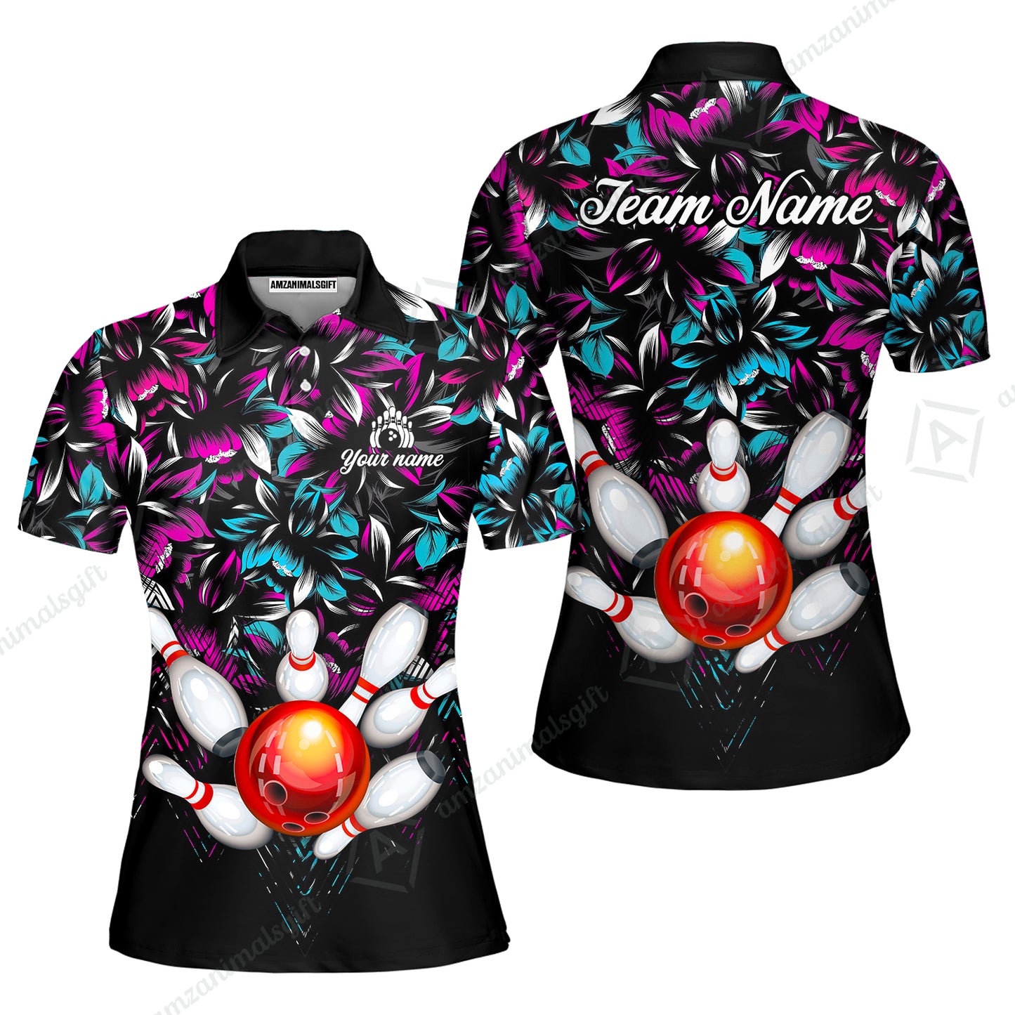 Custom Bowling Jersey Polo Shirt, Tropical Floral Bowling, Custom Bowling Jersey Team Shirt For Players With Name & Team Name
