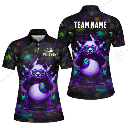 Custom Bowling Jersey Polo Shirt, Badass Stoner Panda & Psychedelic Leaves, Custom Bowling Jersey Team Shirt For Players With Name & Team Name
