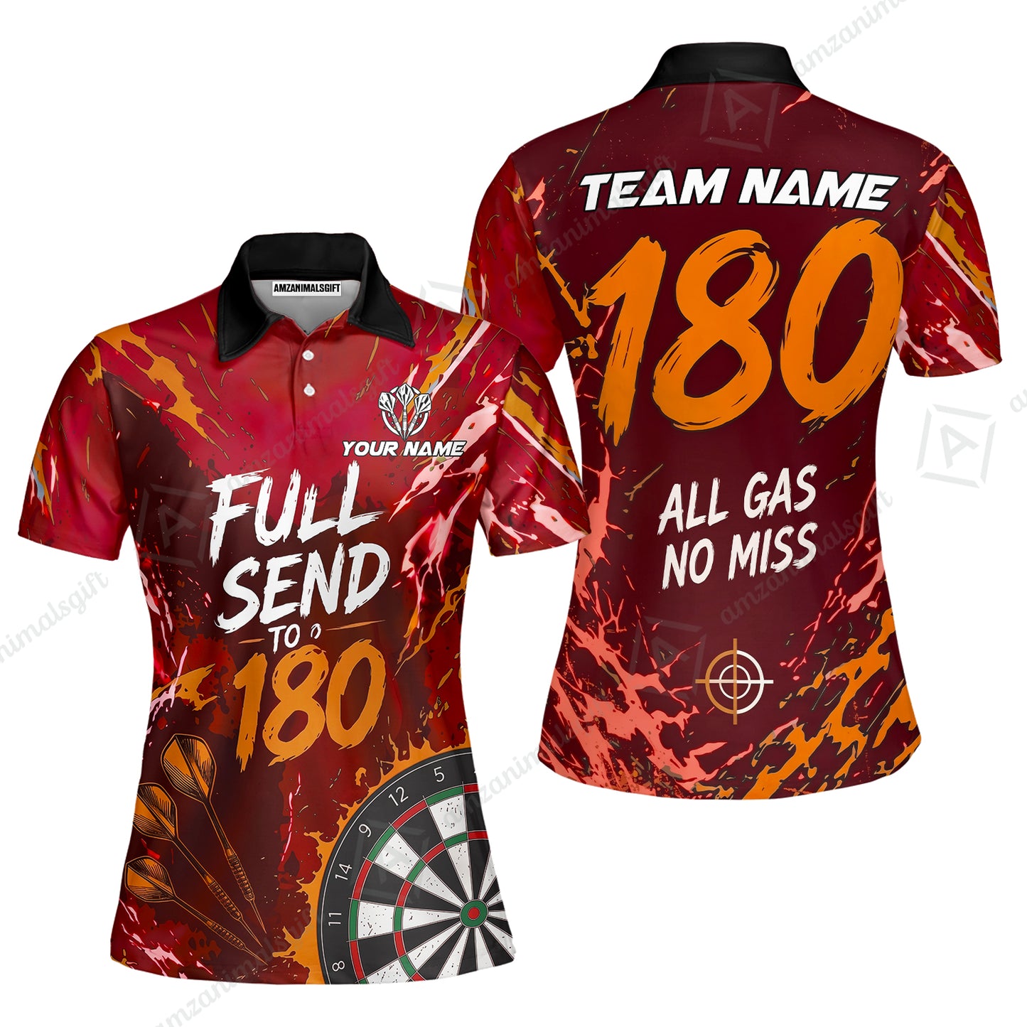 Customized Darts Team Jersey, Full Send To 180, All Gas No Miss, Personalized Polo Shirt For Players With Name & Team Name