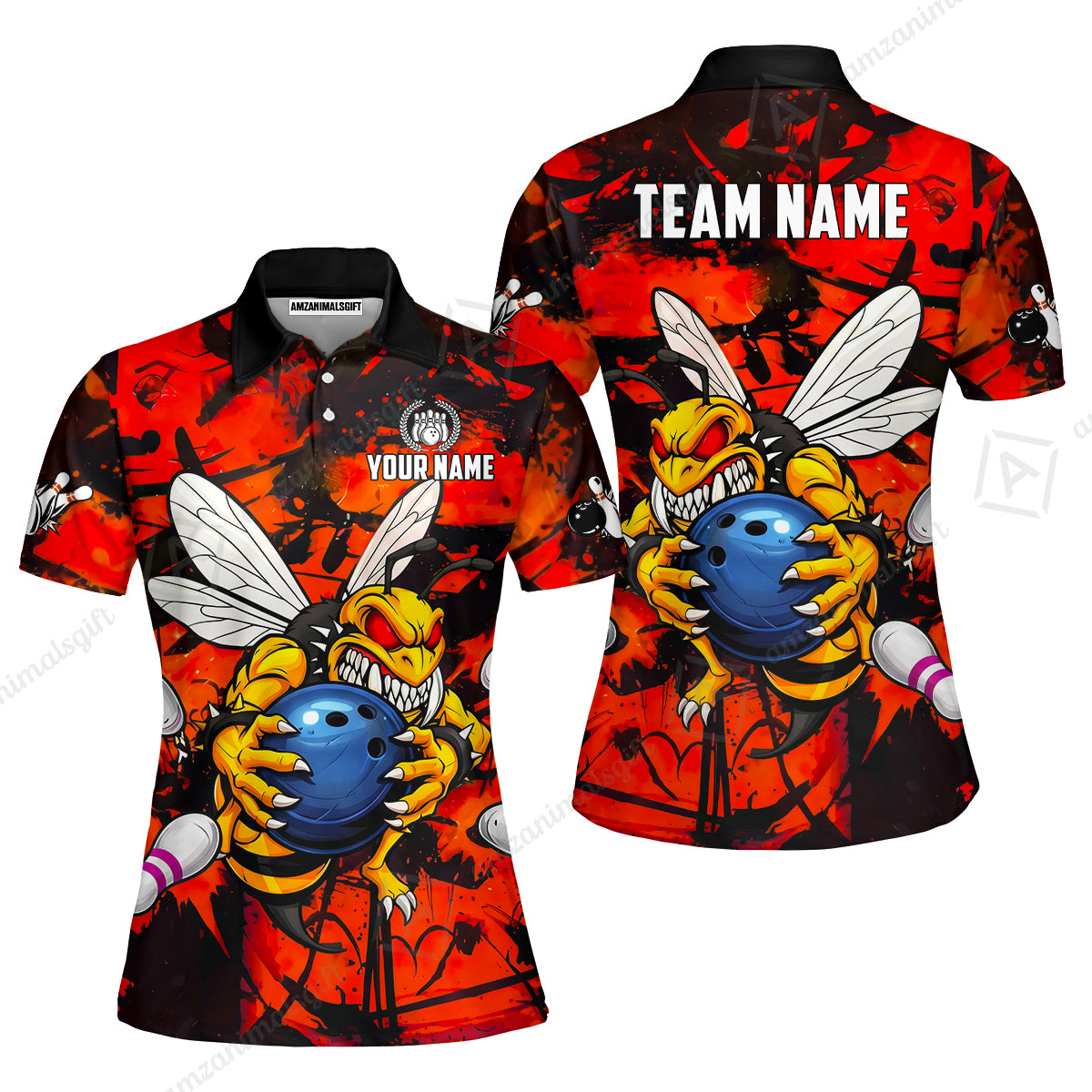 Custom Bowling Jersey Polo Shirt, The Wild Wasp Strike, Custom Bowling Jersey Team Shirt For Players With Name & Team Name