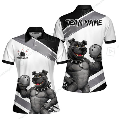 Custom Bowling Jersey Polo Shirt, Pitbull Hold Bowling Ball, Custom Bowling Jersey Team Shirt For Players With Name & Team Name