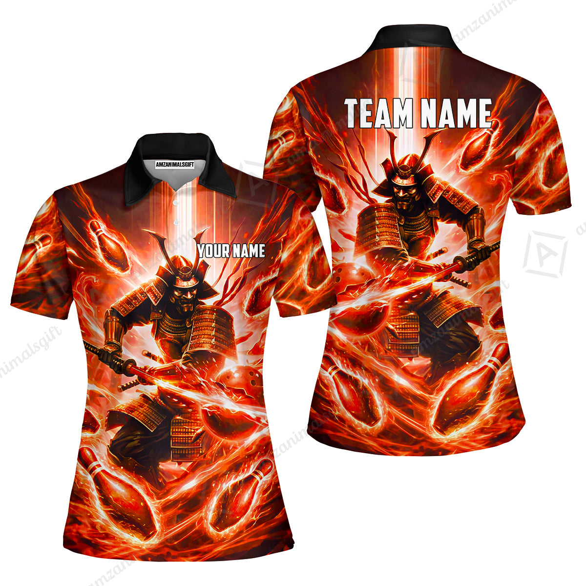 Custom Bowling Jersey Polo Shirt, Japanese Samurai Warrior Bowling, Custom Bowling Jersey Team Shirt For Players With Name & Team Name