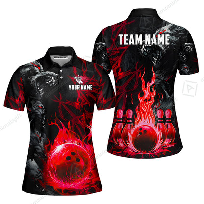 Custom Bowling Jersey Polo Shirt, Hellfire Werewolf & Crimson Strike, Custom Bowling Jersey Team Shirt For Players With Name & Team Name