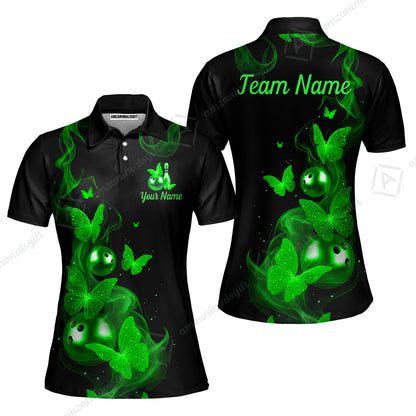 Custom Bowling Jersey Polo Shirt, Butterfly Bowling Smoke, Custom Bowling Jersey Team Shirt For Players With Name & Team Name