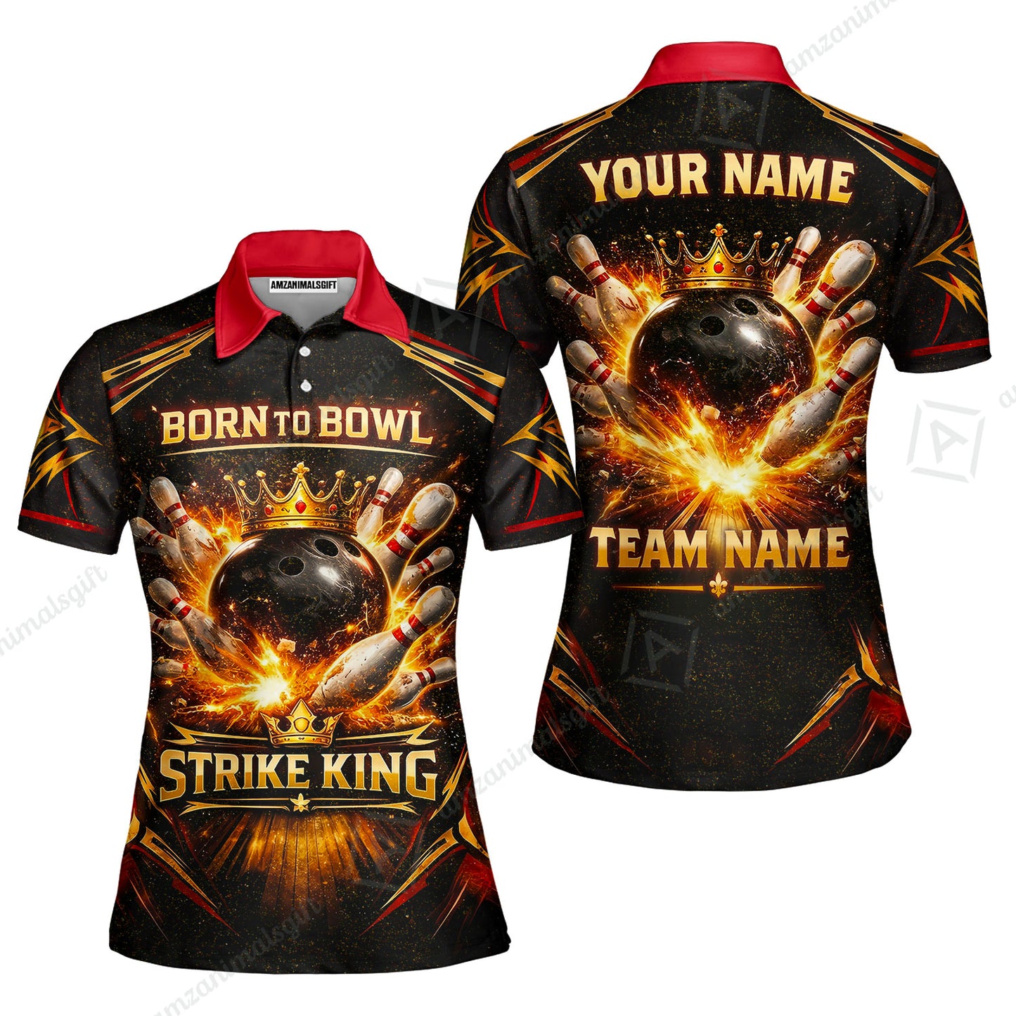 Custom Bowling Jersey Polo Shirt, Born to Bowl King Bowling, Custom Bowling Jersey Team Shirt With Name & Team Name
