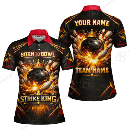 Custom Bowling Jersey Polo Shirt, Born to Bowl King Bowling, Custom Bowling Jersey Team Shirt With Name & Team Name