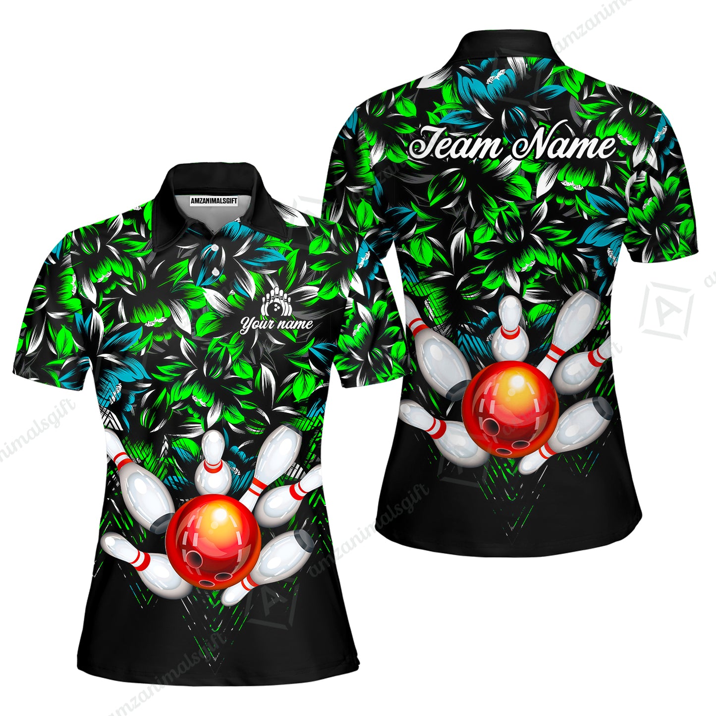 Custom Bowling Jersey Polo Shirt, Tropical Floral Bowling, Custom Bowling Jersey Team Shirt For Players With Name & Team Name