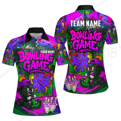 Custom Bowling Jersey Polo Shirt, Street Graffiti Go Kart Ball, Custom Bowling Jersey Team Shirt For Players With Name and Team Name