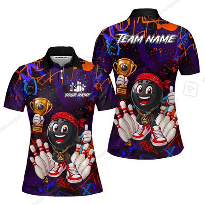 Custom Bowling Jersey Polo Shirt, Graffiti Champion, Custom Bowling Jersey Team Shirt For Players With Name & Team Name
