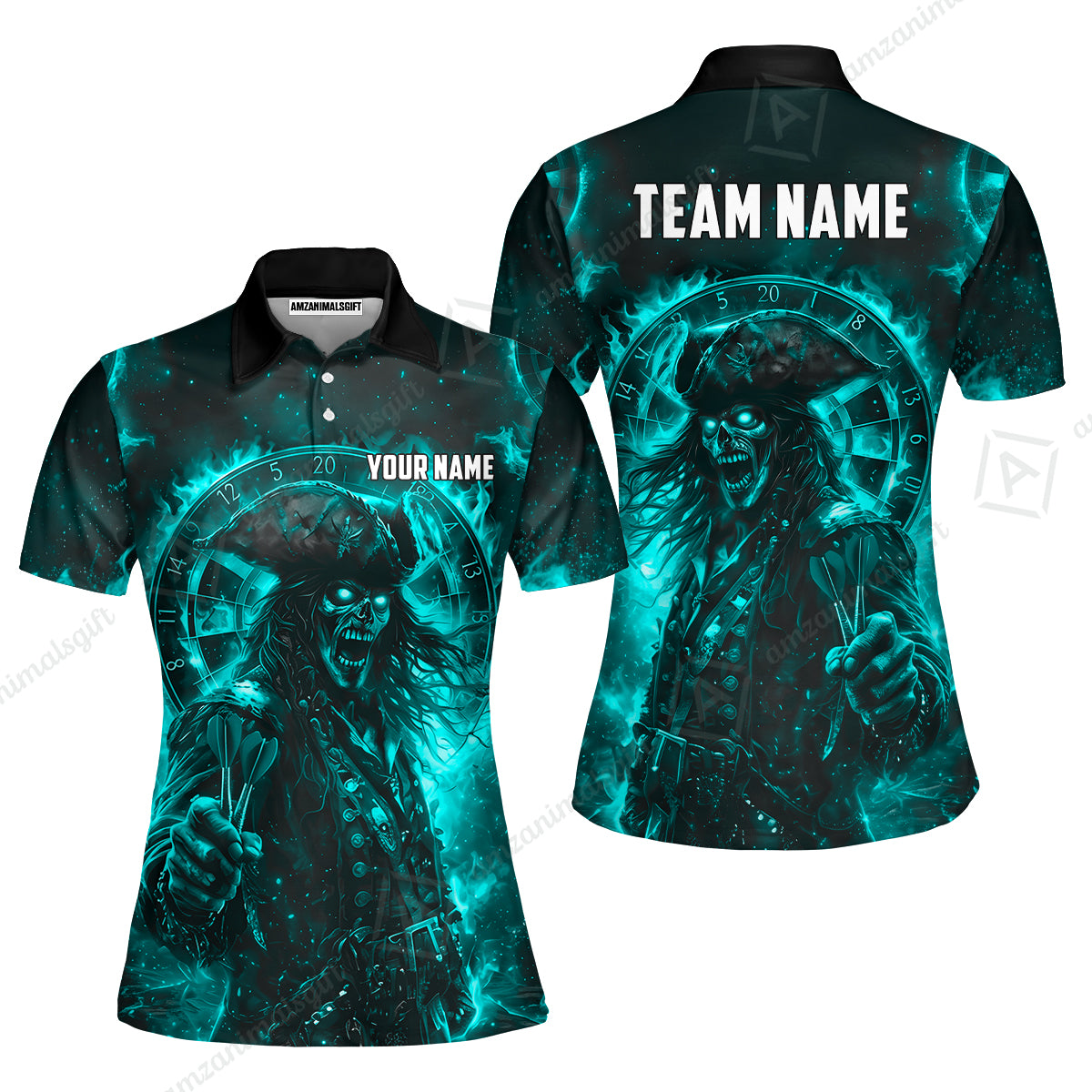 Custom Darts Jersey Polo Shirt, Ghost Pirate, Custom Dart Jersey Team Shirt For Players With Name & Team Name