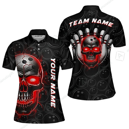 Customized Bowling Team Jersey Skull Flaming In Bowling Pattern Personalized Name Team Name Quarter-Zip Jerseys For Bowlers